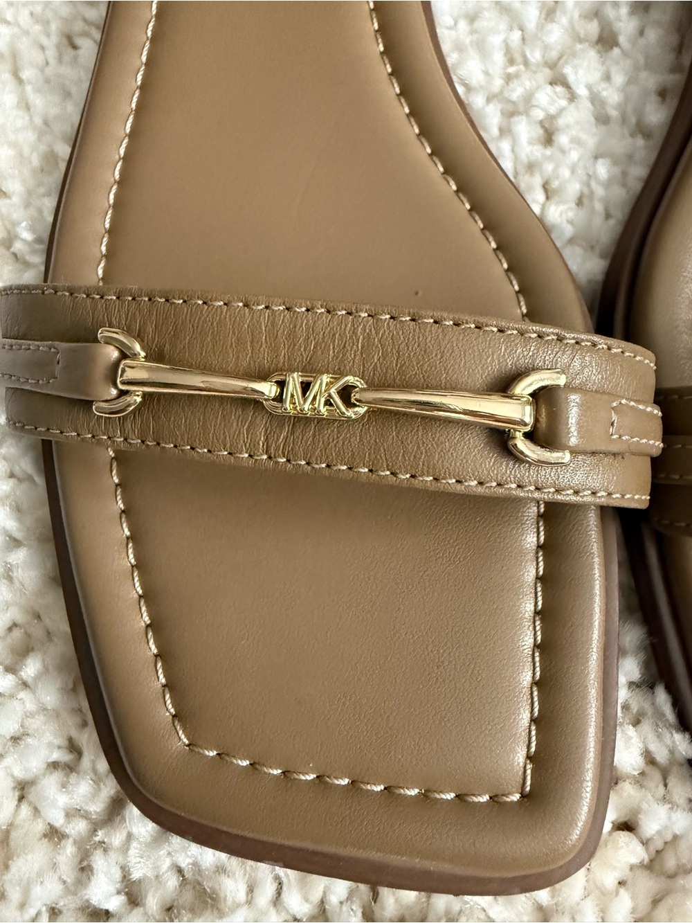 Michael Kors Taupe Sandals with Gold MK Hardware